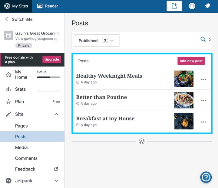 Select a post from the posts list